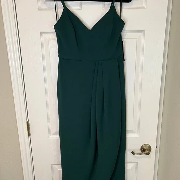 Lulus Dark Green Reinette Midi High Low Wrap Dress size Small Wedding Guest - Picture 4 of 10
